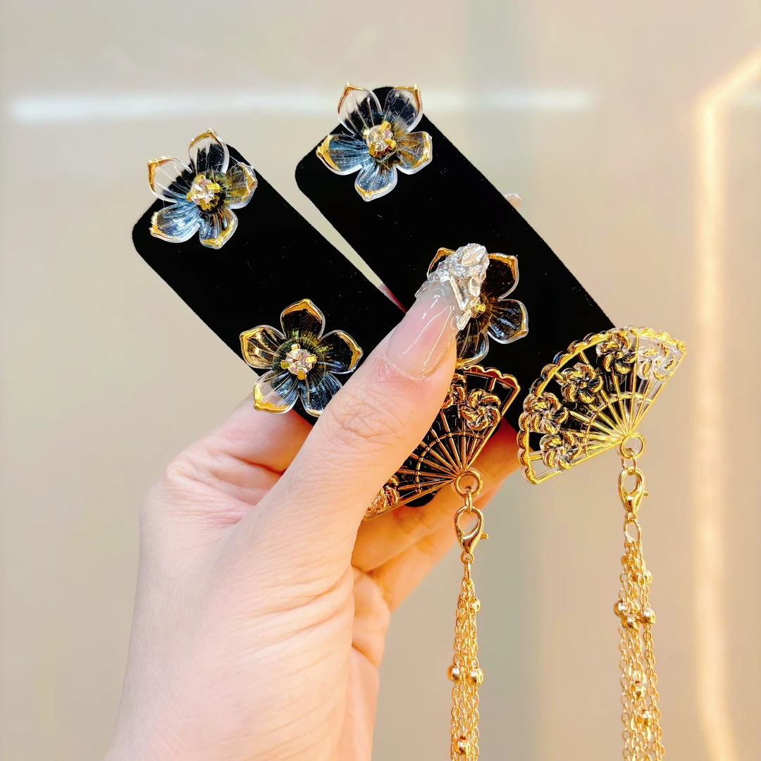 【步步生花】发夹民族风中式扇子复古流苏发卡优雅