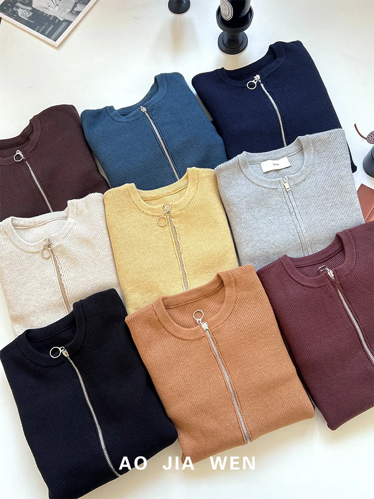 【佳文定制】2183拉链长袖开衫外套毛针织衫毛衣上衣