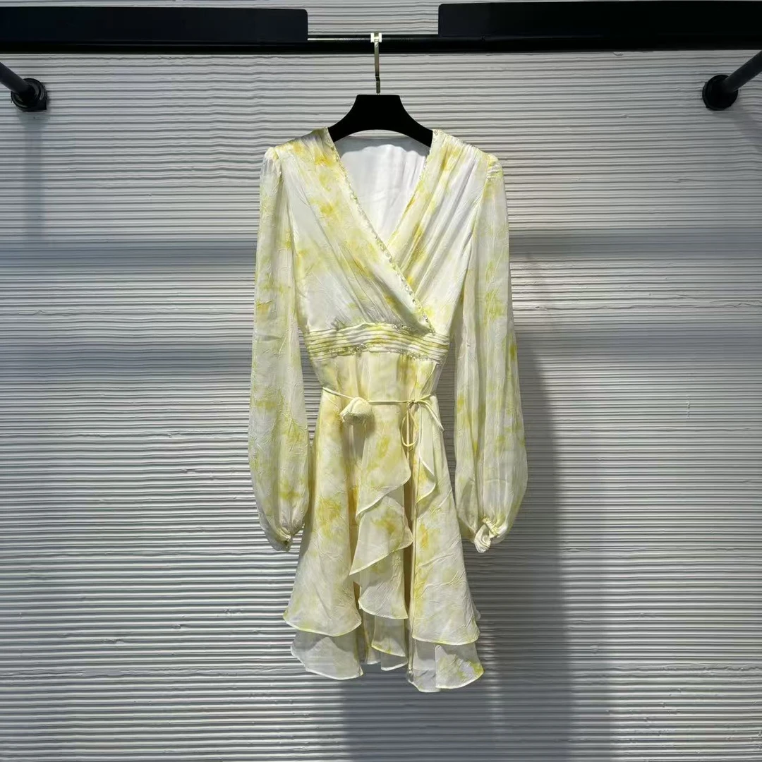 DY 25休闲系列海边沙滩气质轻奢收腰高质感印花百搭连衣裙