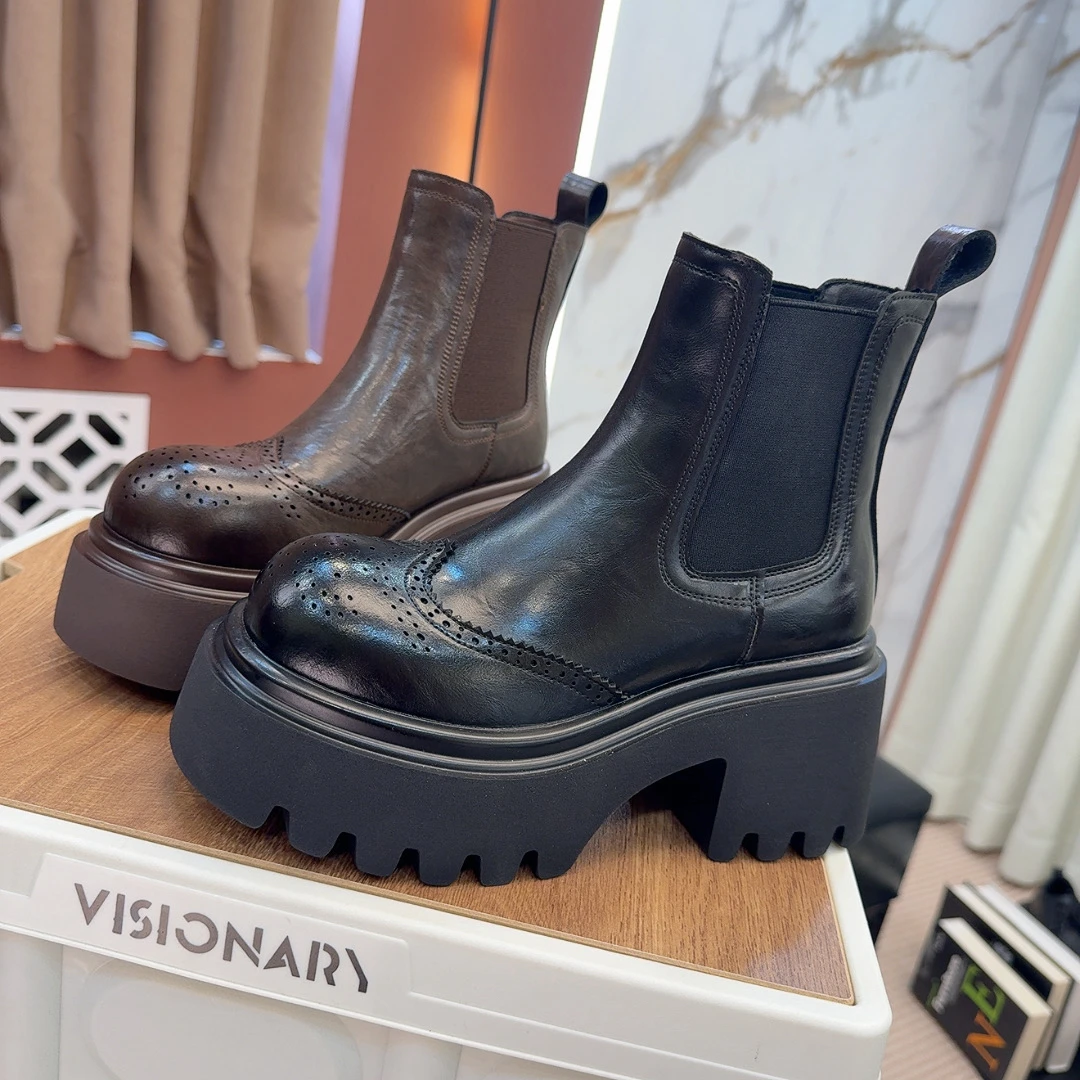 厚底切尔西短靴女英伦风新款真皮增高显瘦复古欧货马丁靴1098-91