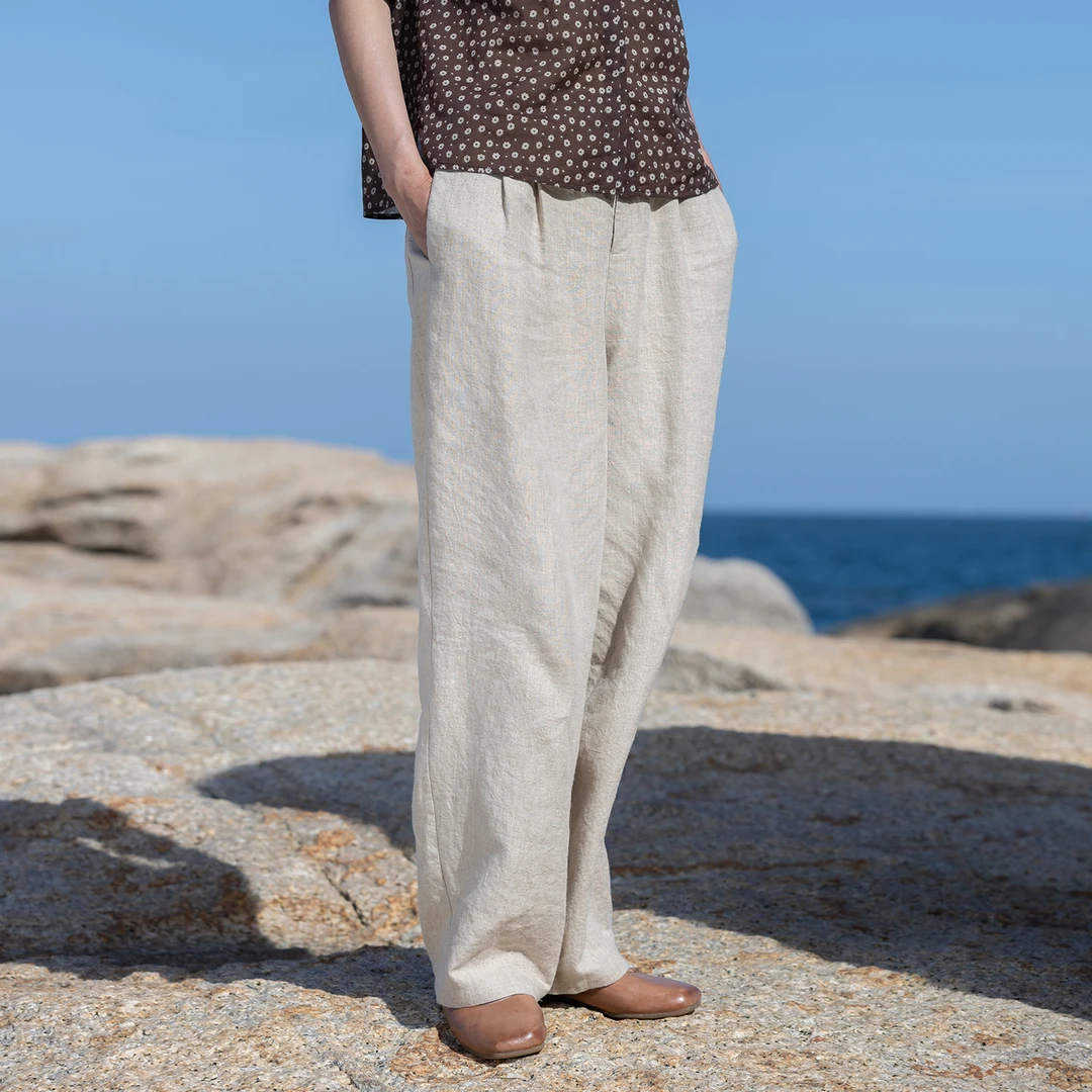 牧衣游原创 亚麻净色长裤轻薄柔软舒适宽松显瘦百搭休闲裤 熹兮