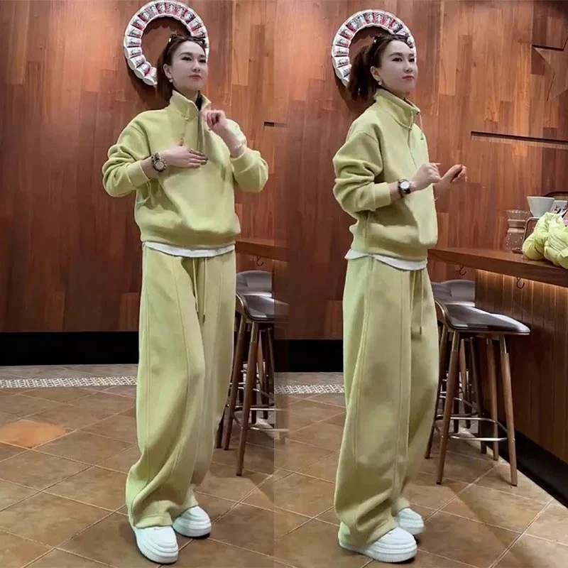 时尚高级感运动套装女2025年春季新款半拉链卫衣搭配休闲裤两件套