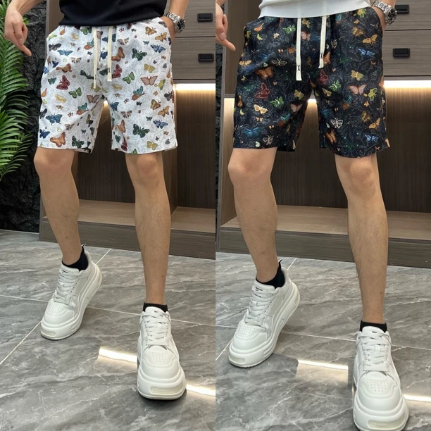 短裤夏季男士韩版印花印染潮修身薄款百搭常规款五分裤休闲裤