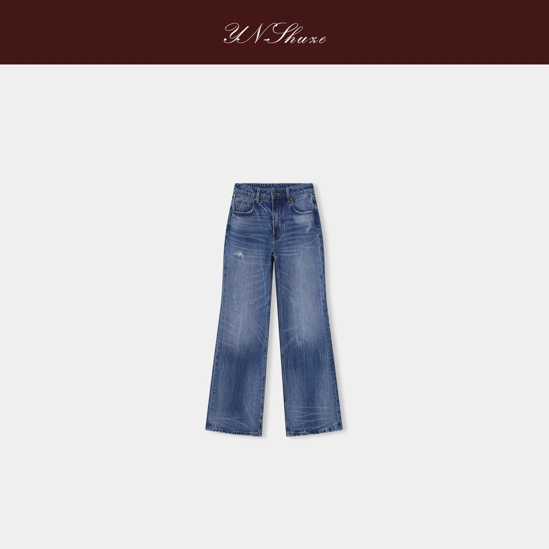 YN-SHUZE【旧巷】渐变中腰长裤复古牛仔裤直筒裤SZ-YNB-100040