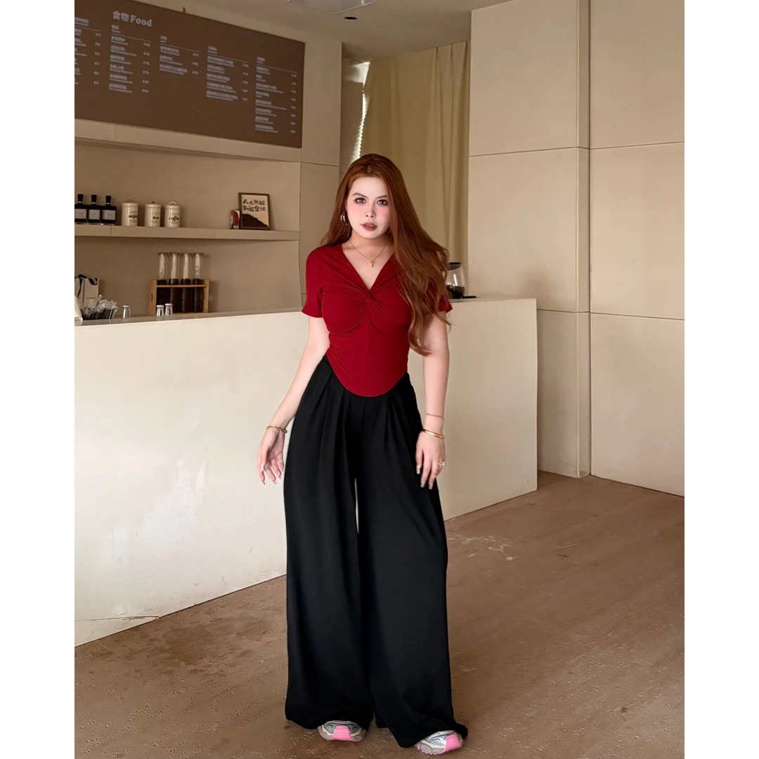 蜜桃臀 通勤风长裤高腰显瘦显腰臀比设计感休闲阔腿裤女G197