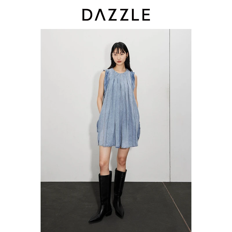 DAZZLE地素洋气衣服女摩登牛仔连衣裙纯欲慵懒风女装2I2RE05