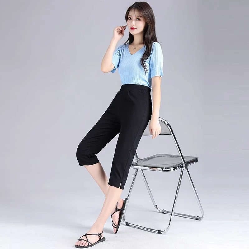 夏季薄款哈伦裤女休闲百搭小脚弹力时尚高腰显瘦宽松小个子七分裤