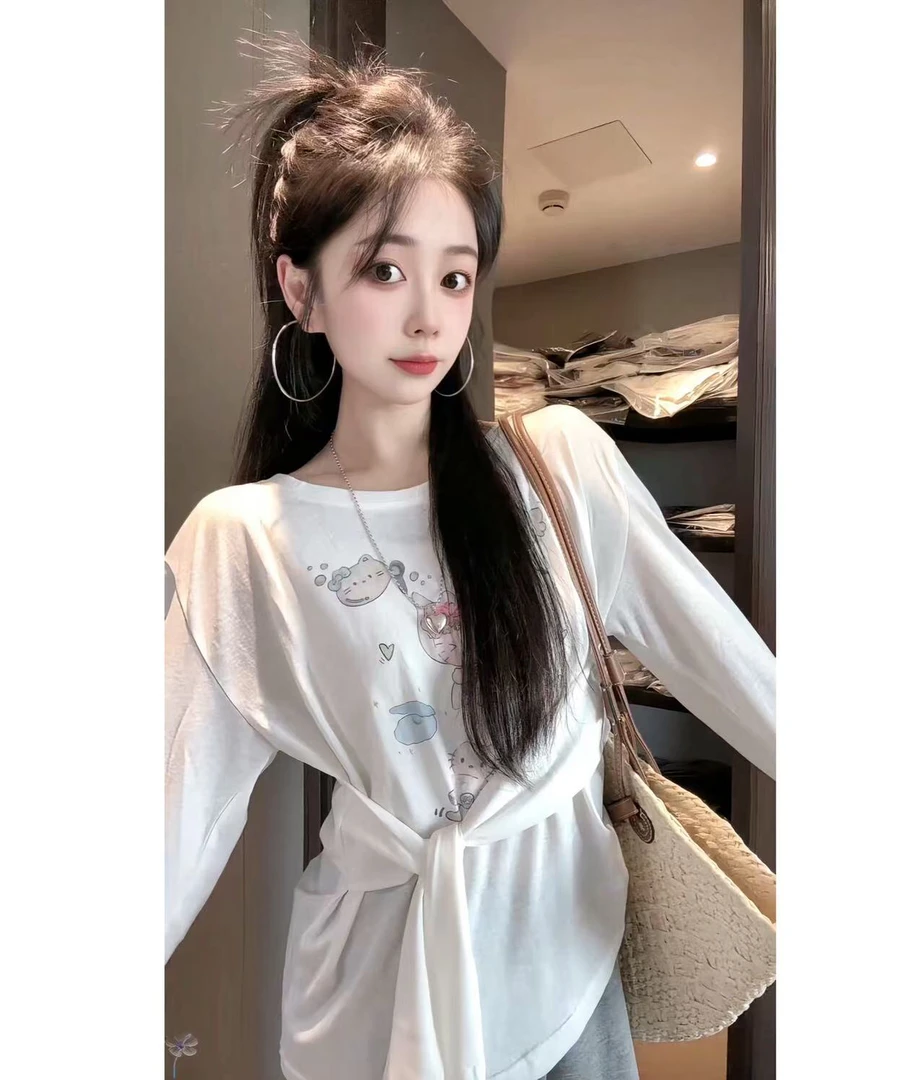 2025夏上新爆款薄料卡通绑带防晒衫猫咪卡通