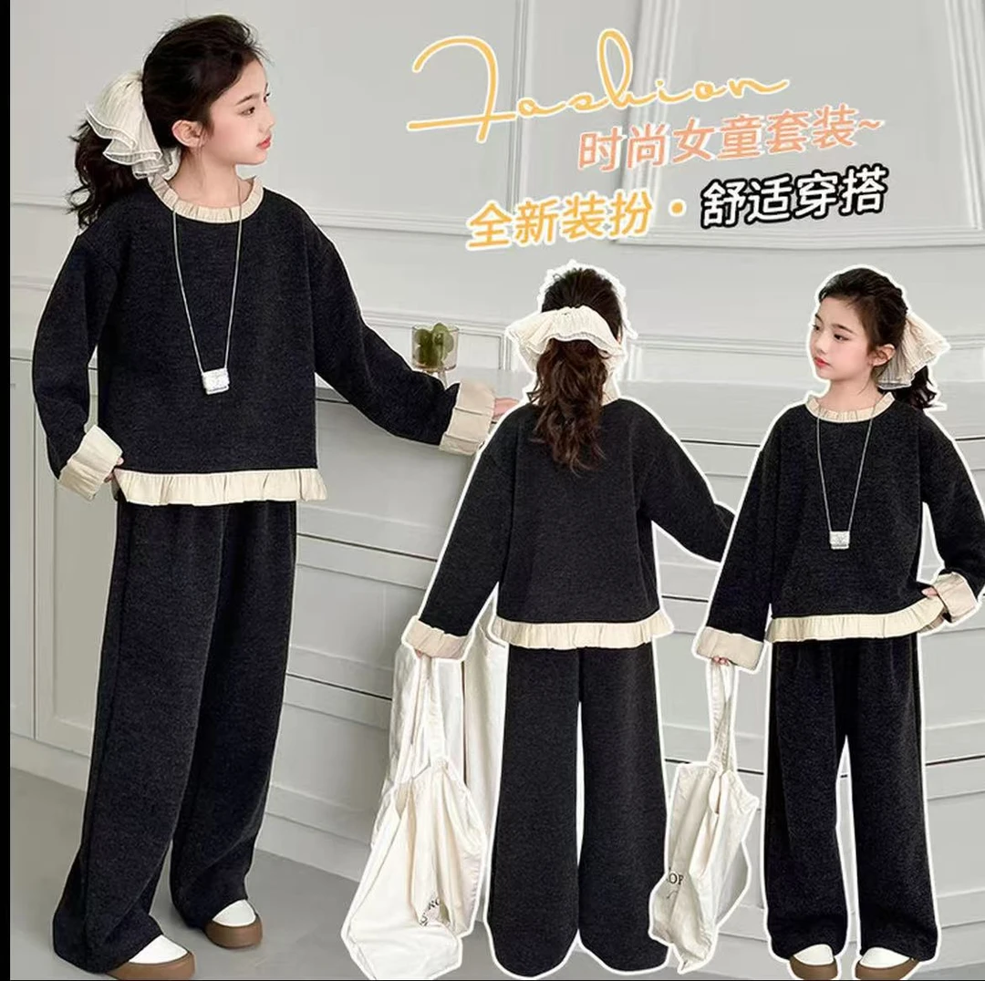 女童套装2025春装新款韩版洋气时髦网红休闲两件套中大童针织百搭