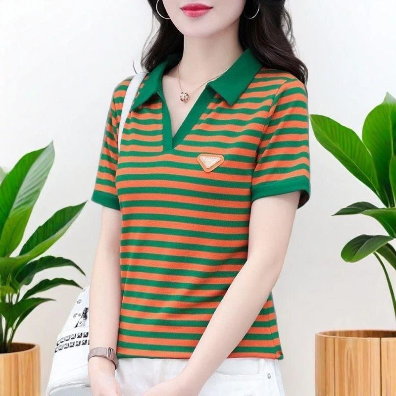 高档2025夏季新款上衣短袖t恤女时尚抖音网红翻领polo衫休闲上衣