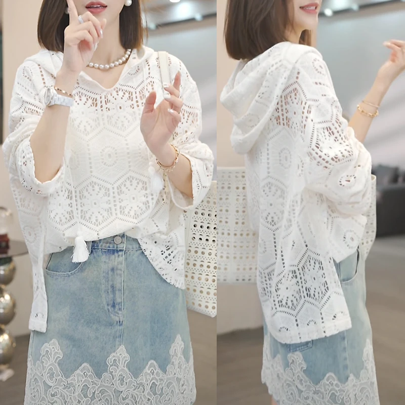 洋气网红炸街女装2025春季新款时尚长袖宽松镂空设计感连帽上衣女