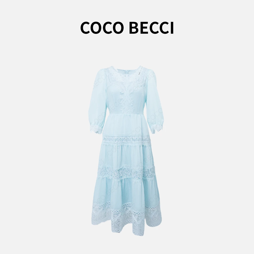 COCO BECCI【莫兰迪】莱赛尔亚麻优雅浪漫时尚连衣裙CFXYB372030