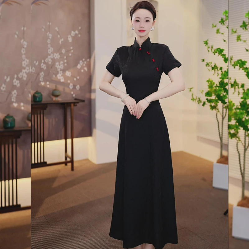 【JUAN07】2025春夏新款高端提花复古奥黛中国风年轻款旗袍连衣裙