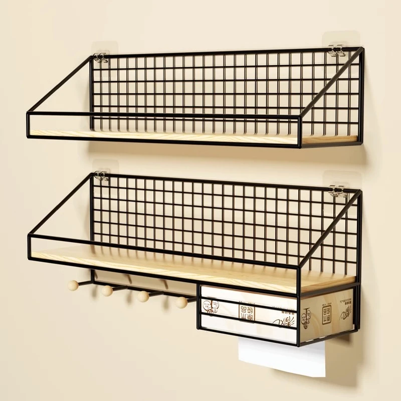 现代简约置物架免打孔客厅宿舍学生卧室床头墙壁悬挂铁艺挂篮墙上
