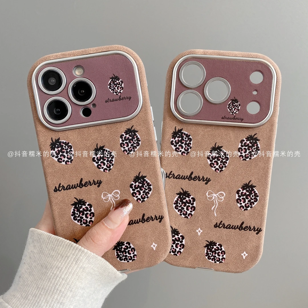 贴皮大视窗适用iphone17promax苹果16手机壳15/14/13/12豹纹草莓