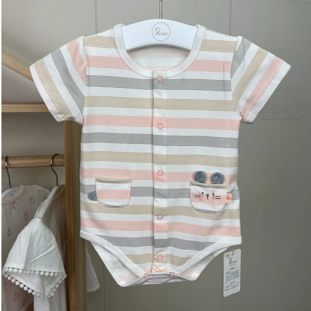 婴幼儿宝宝夏季条纹包屁衣条纹兔