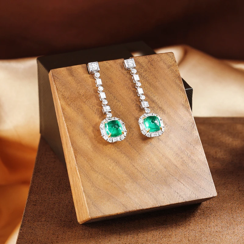 GEMONLY｜18K金天然祖母绿耳坠耳饰3.5ct