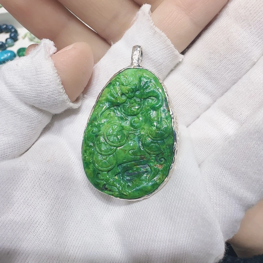 绿松石银S925镶嵌原矿绿松石