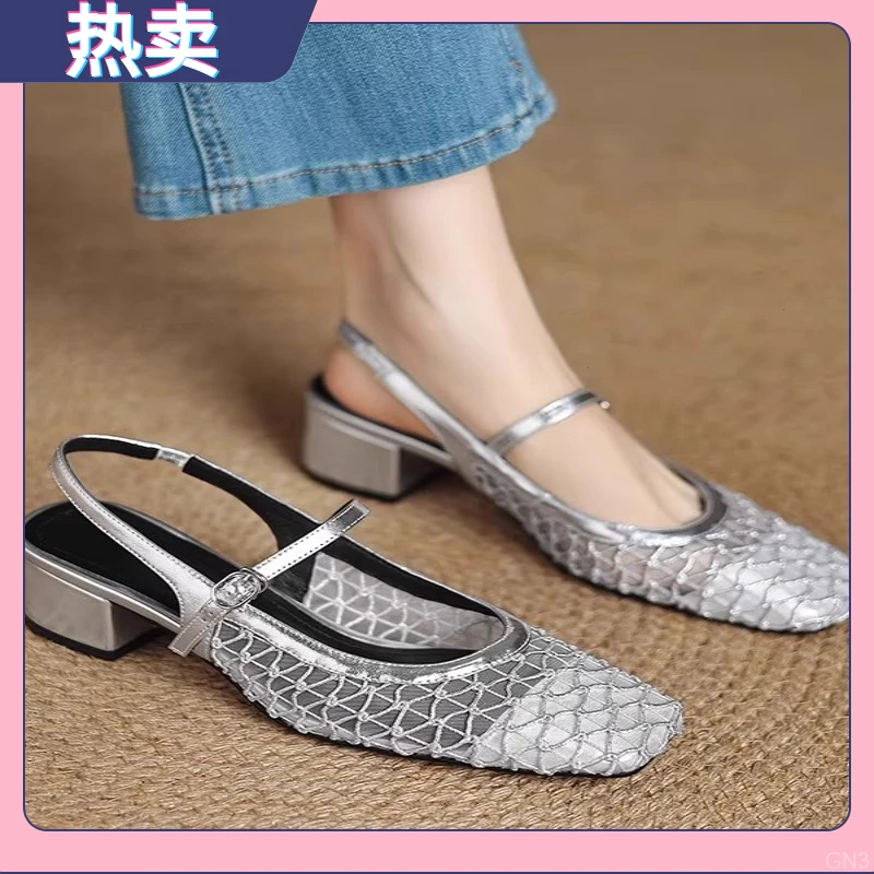 小众轻奢2025夏季手工粗跟女鞋跨境外贸复古凉拖鞋外穿单气质百搭