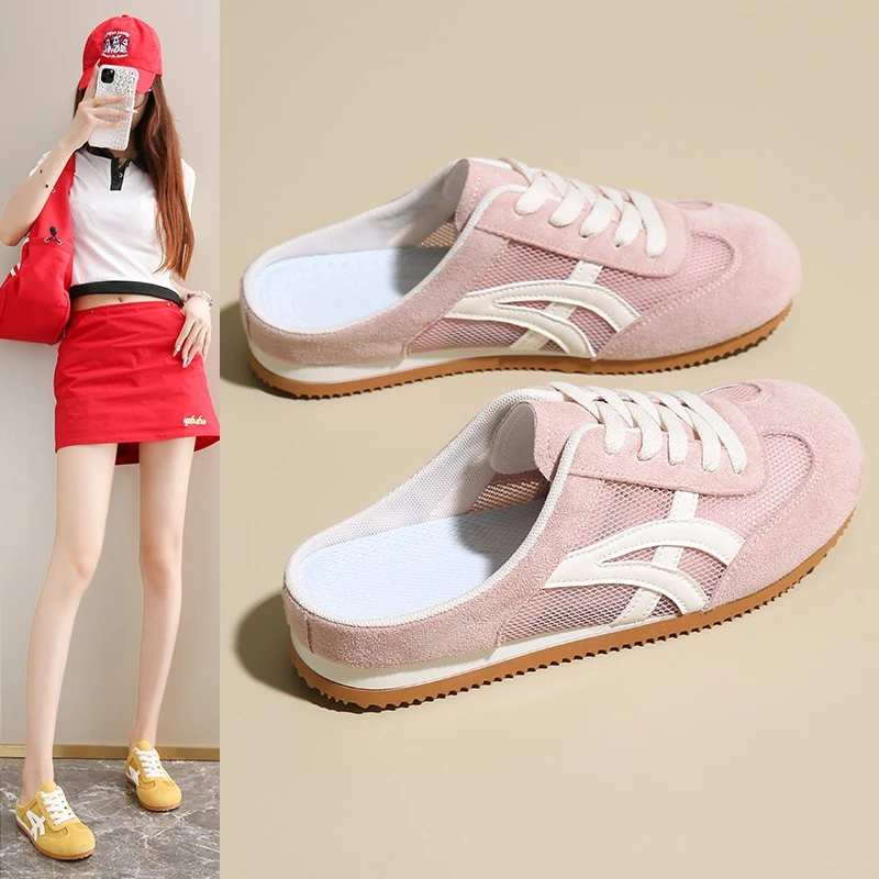 无后跟德训鞋女夏季外穿2025新款网面透气一脚蹬包头半拖鞋女34码