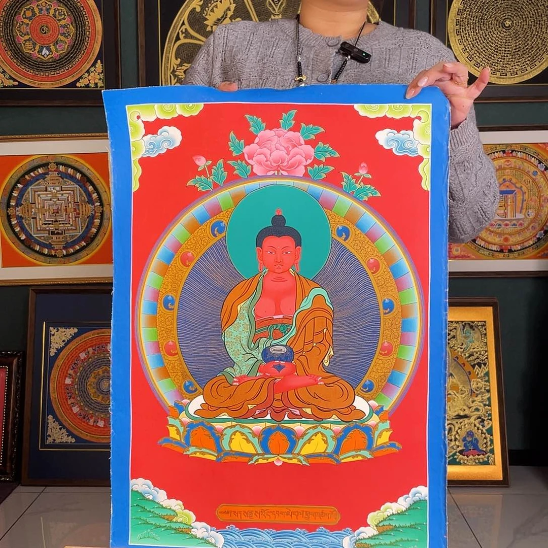 卷轴画阿弥陀佛手绘矿料唐卡