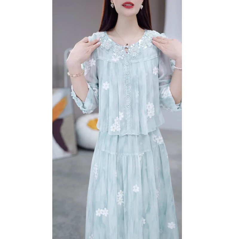 【连衣裙】春季新款高腰显瘦碎花连衣裙M-4XL
