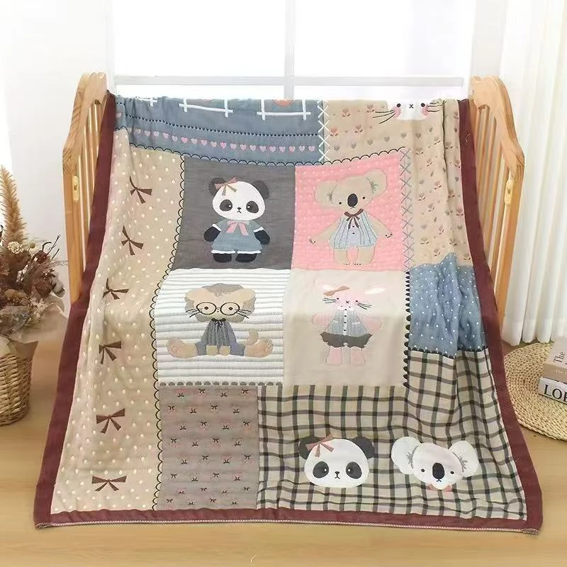 小熊几何图案田园风手工可水洗床盖幼儿园盖被新生儿盖毯