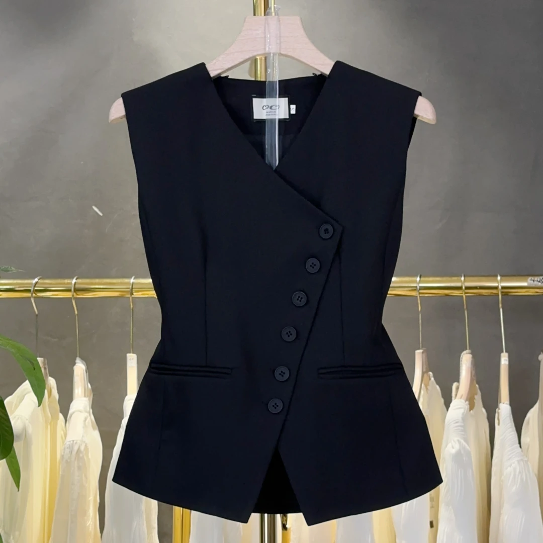 2025夏季新款韩风无袖马甲纯色百搭V领休闲女性西装外套M587