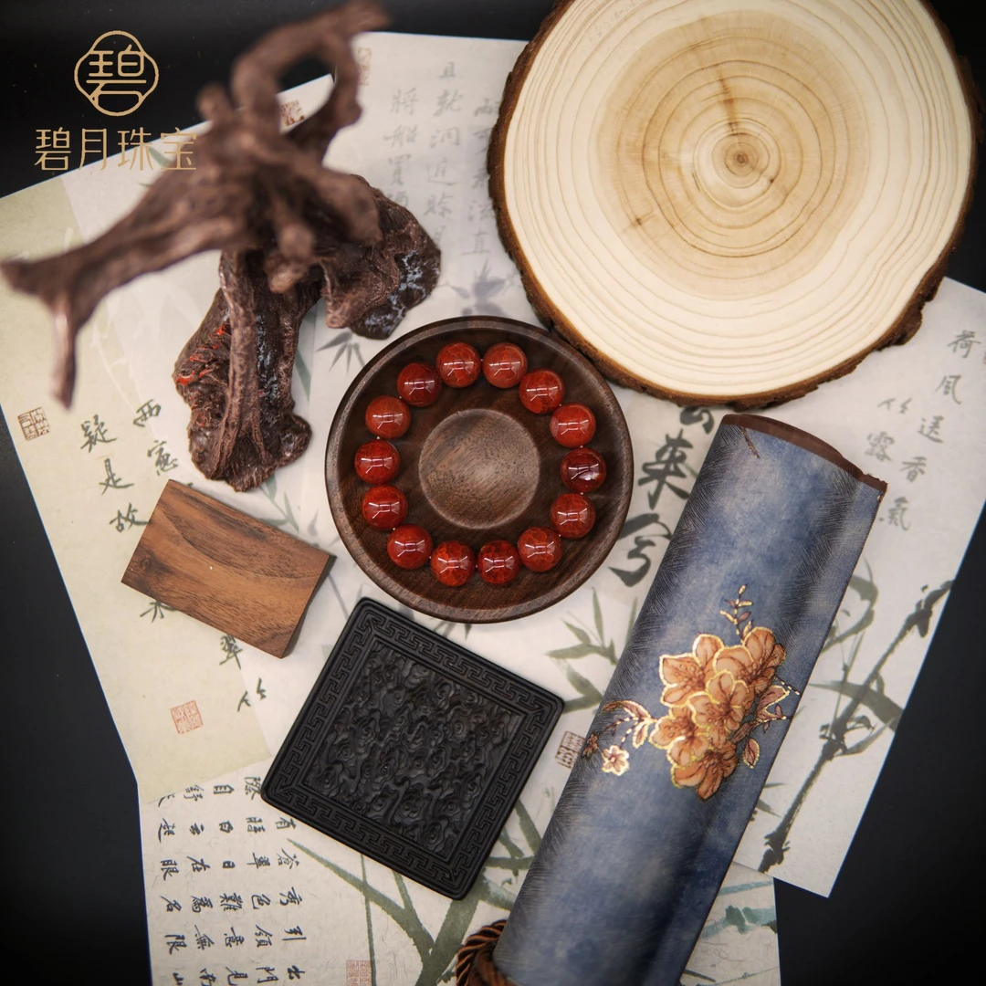 【璇玑】•【碧月珠宝】•龙纹玛瑙玉石手串约14mm