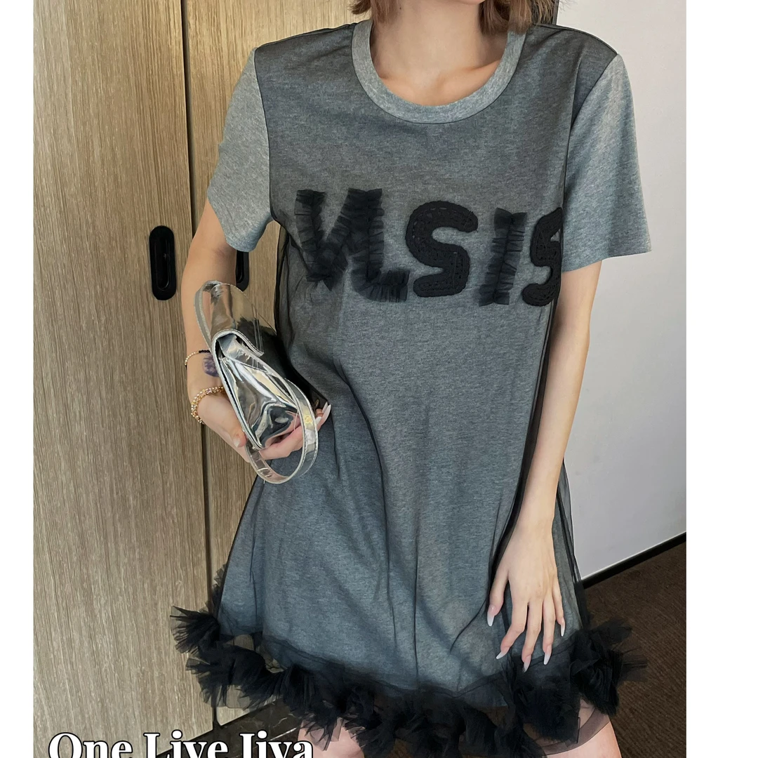 KIKI严选：85188-JIVA家欧货南油夏季字母拼纱休闲减龄连衣裙