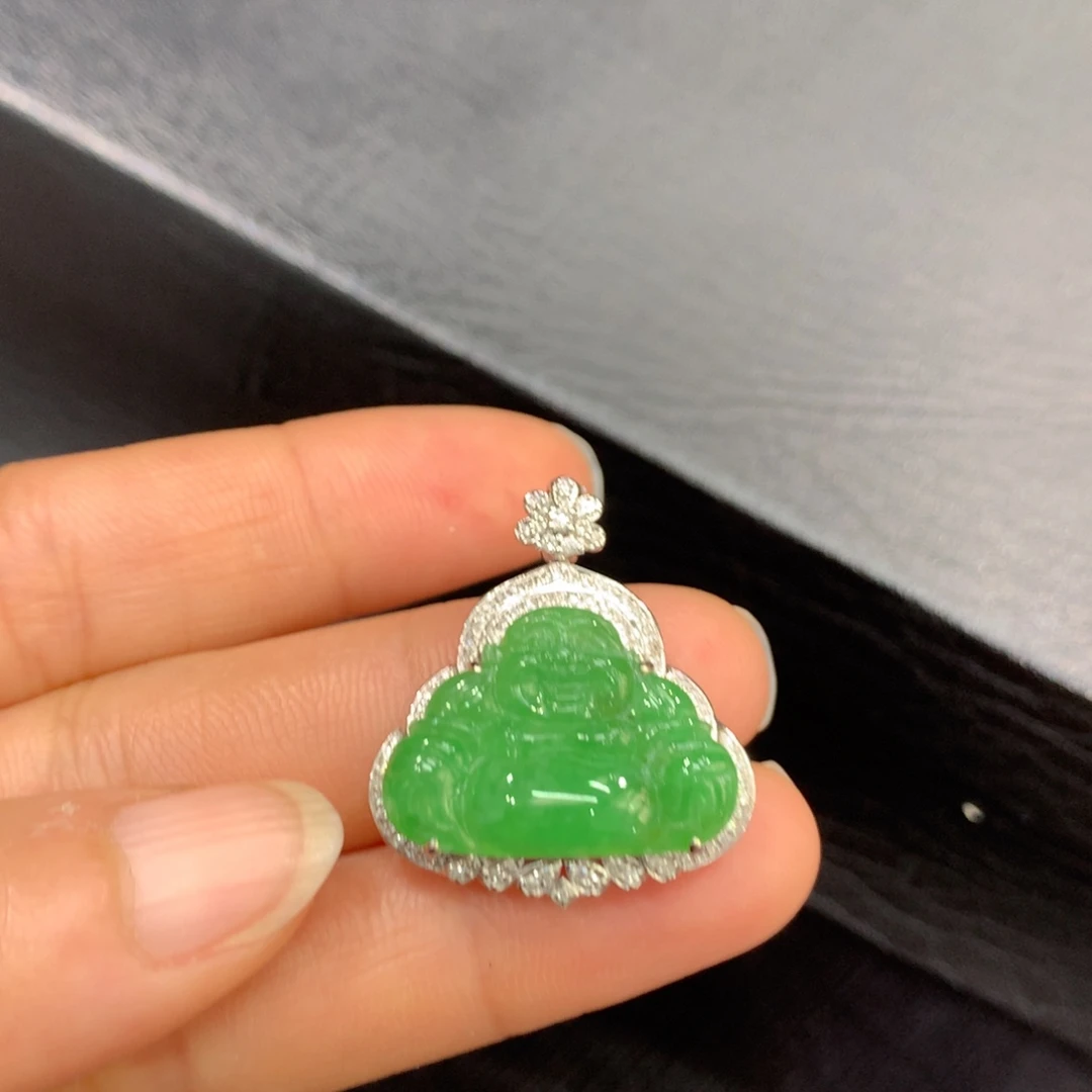 翡翠18K金镶嵌吊坠(不含链)
