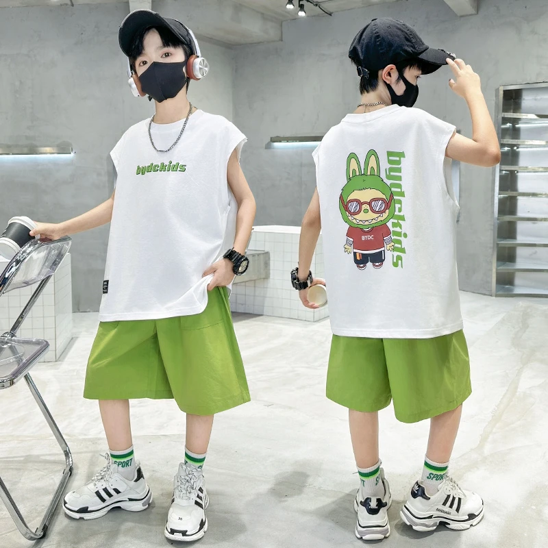 男童夏装新款背心套装2025帅气儿童夏季中大童运动男孩潮牌童装