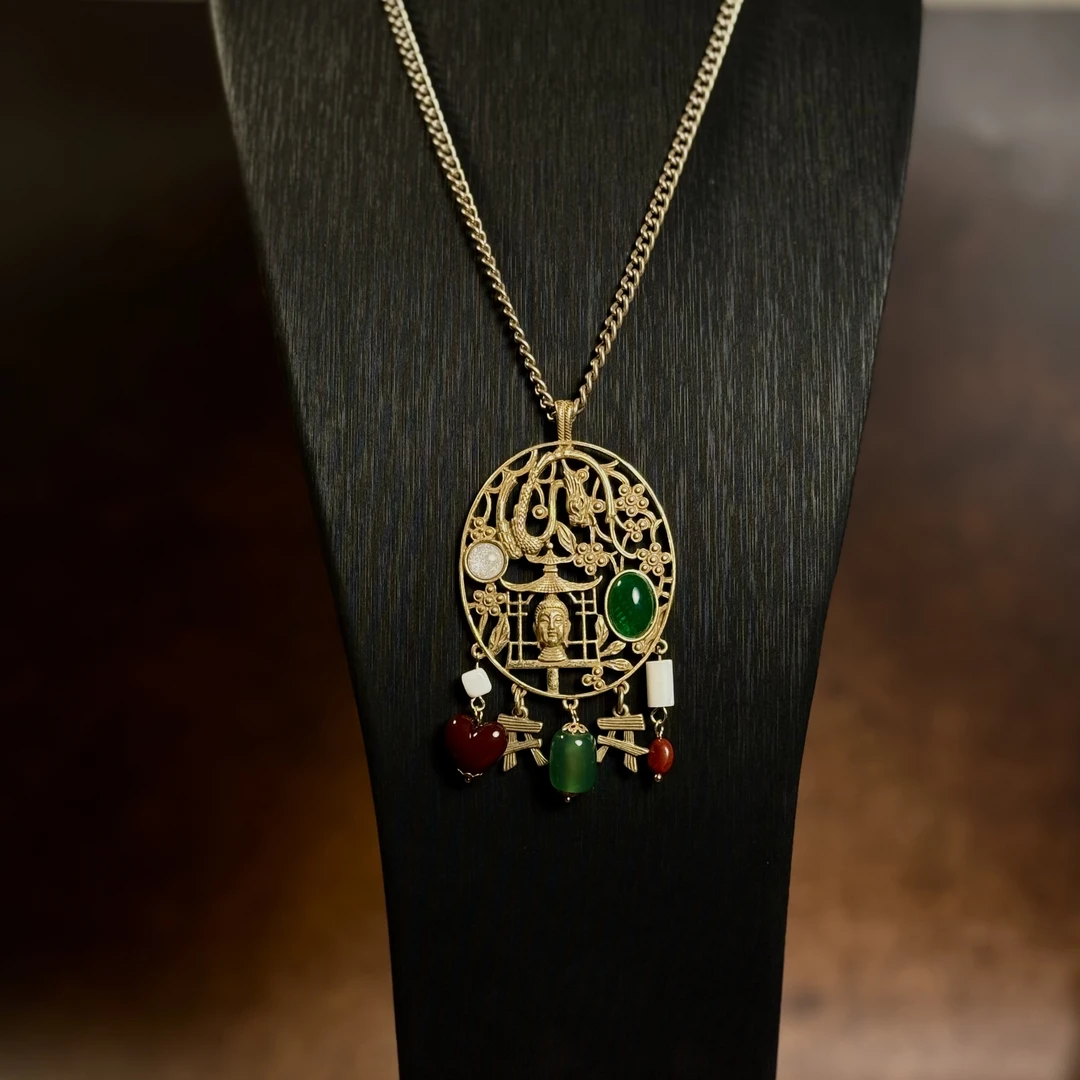 合金吊坠 原创复古雕刻佛头吊坠项链  0003