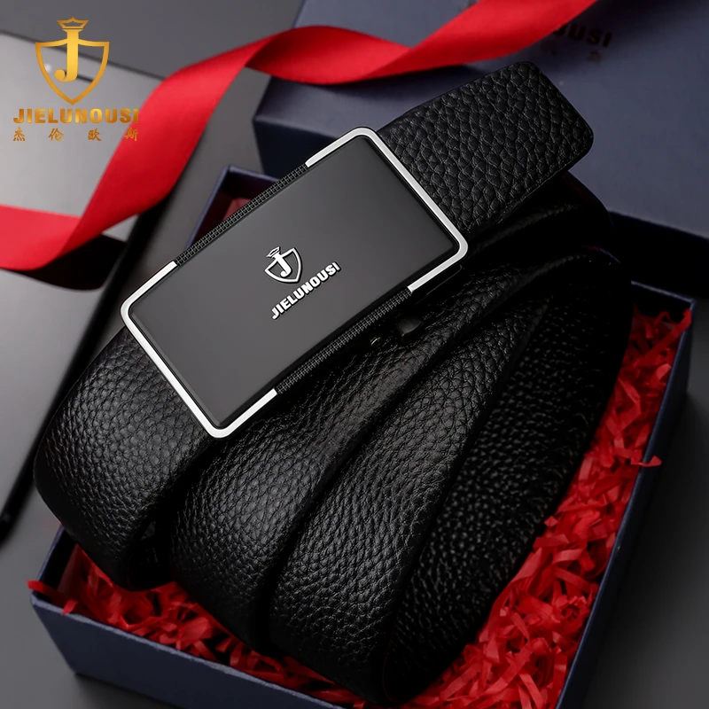 杰伦欧斯头层牛皮自动扣男士皮带简约百搭年轻人裤腰带