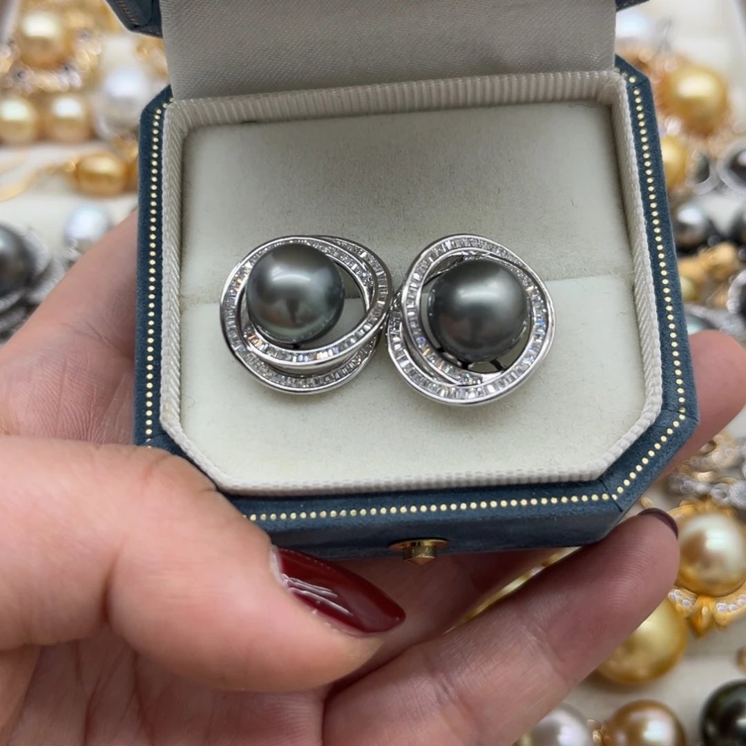 海水珍珠银S925镶嵌耳饰