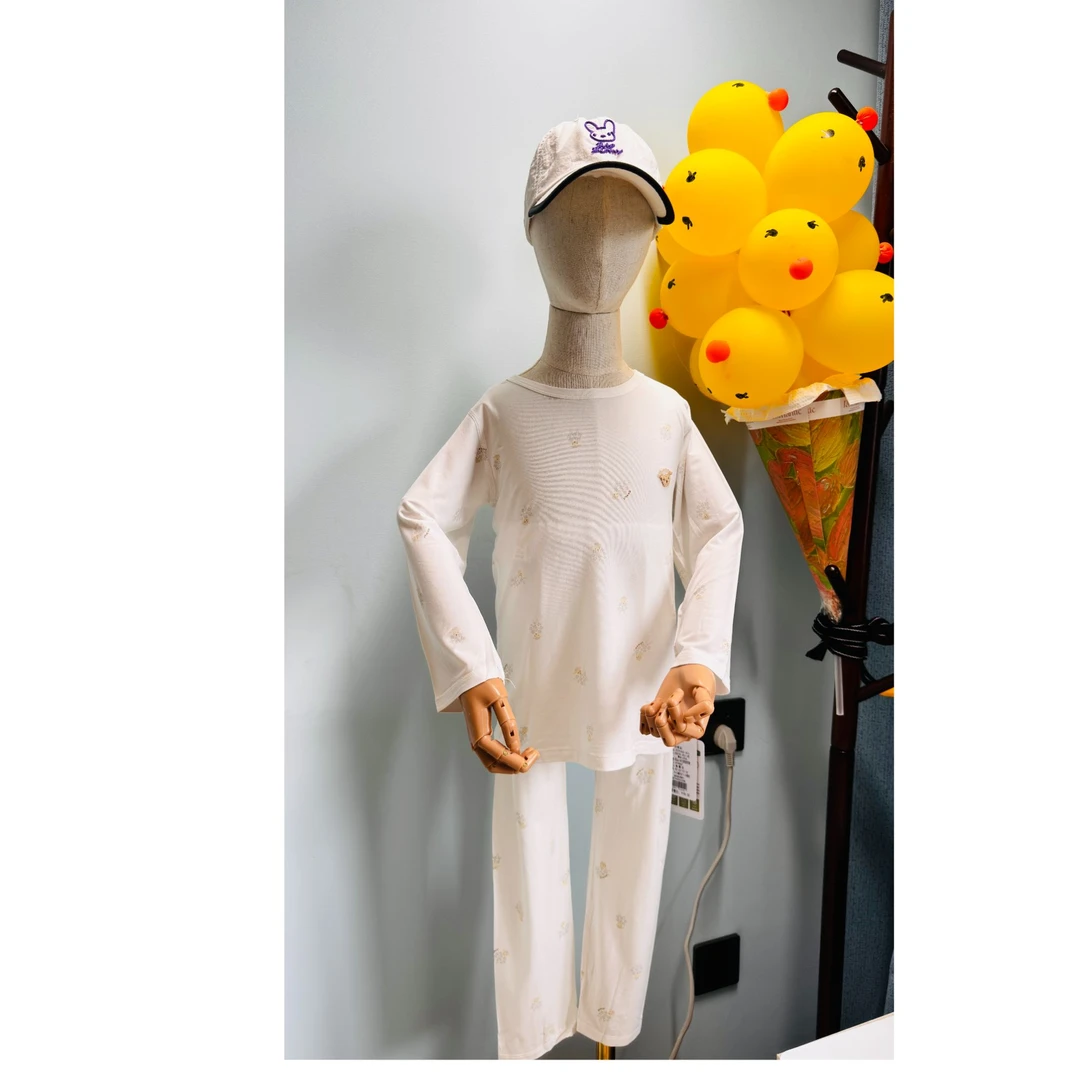 2025新款男女童花丛小羊白色小羊无骨圆领居家舒适套装