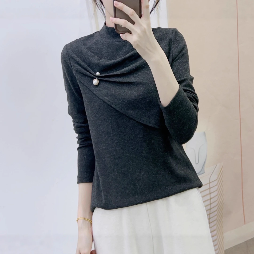 317时尚气质显瘦修身不规则拼接长袖小衫S317/GP