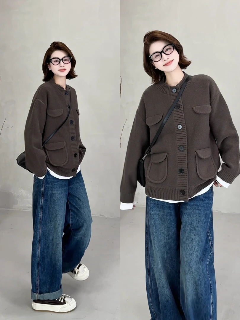 月月 2025秋冬【闲暇时分】极简厚款毛衣外套针织开衫 2510C6502