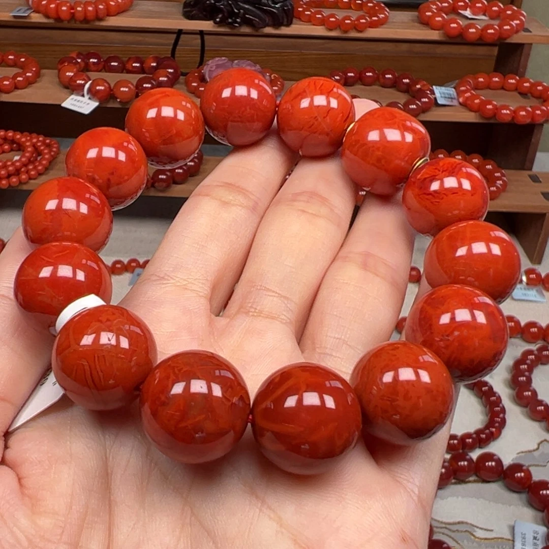 未镶嵌手串南红玛瑙瓦西满火焰纹16mm+ 传承级