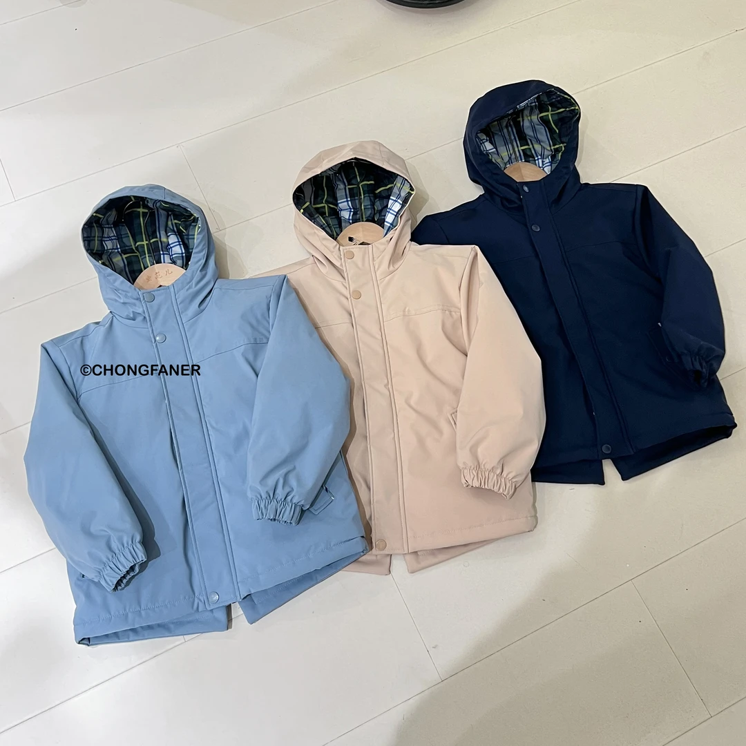 052390 童装男童风衣舒适加绒连帽厚外套