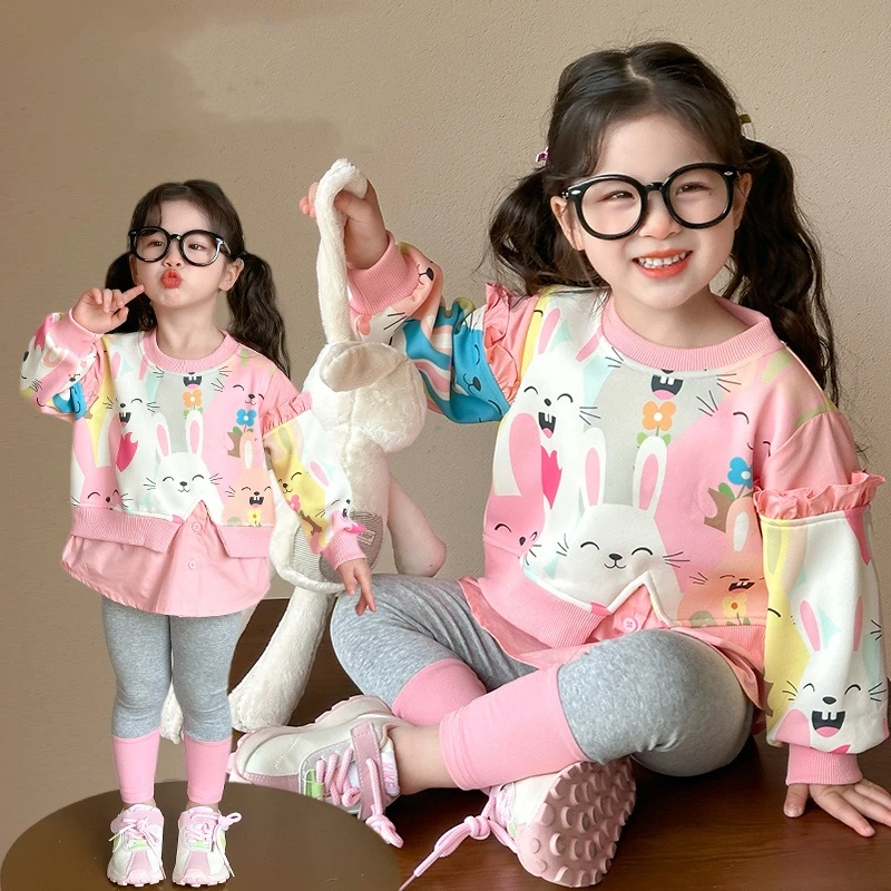 女童休闲套装2025新款儿童春秋装洋气时髦女宝宝韩版打底裤两件套