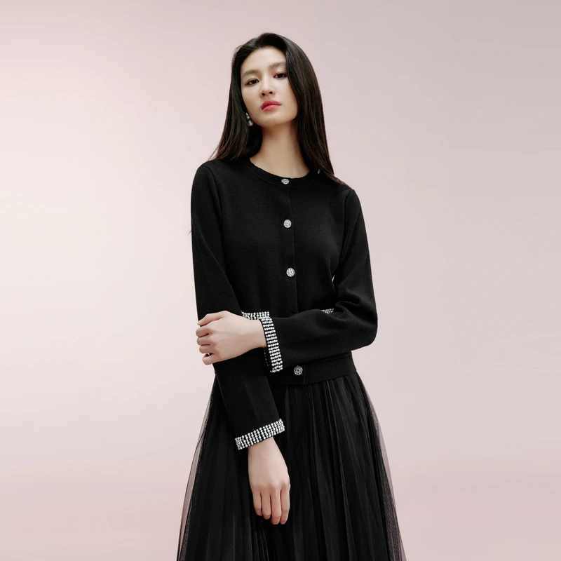 【晨粉专享价】【优雅都会】春季钉珠高端气质针织开衫LMGADBKCD802
