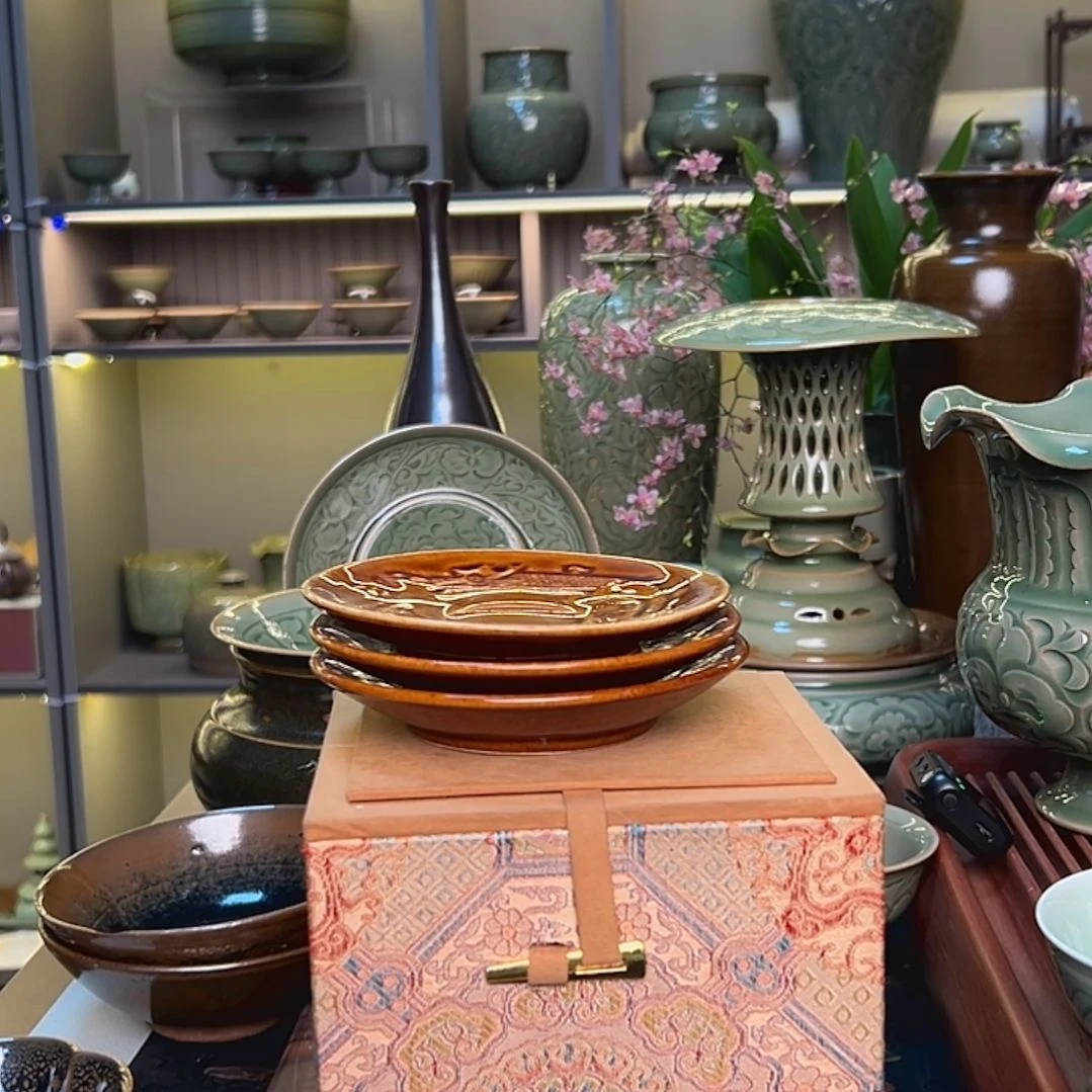 耀州窑杯垫3只微瑕