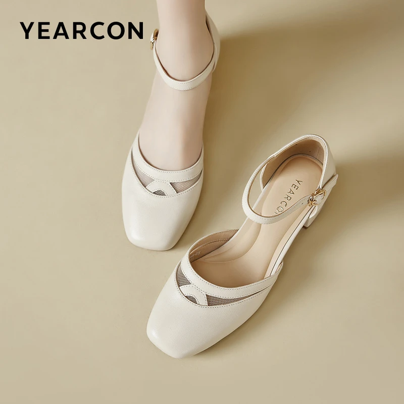 意尔康女鞋法式优雅外穿凉鞋夏新款粗跟舒适高跟一字带百搭28046W