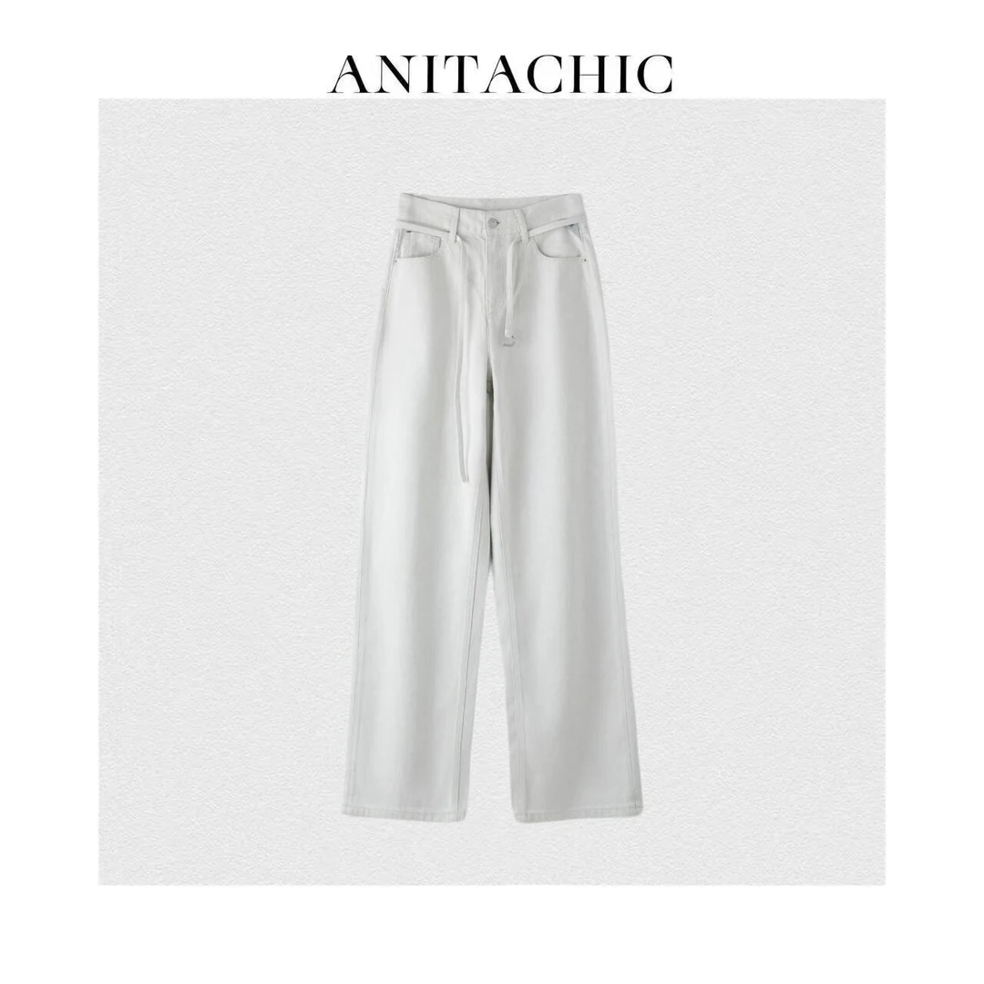 ANTC "窄版直筒"高腰百搭休闲腰带牛仔裤
