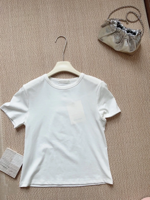 休闲女士纯色短袖白色简约常规款针织T恤套装夏季圆领轻职风