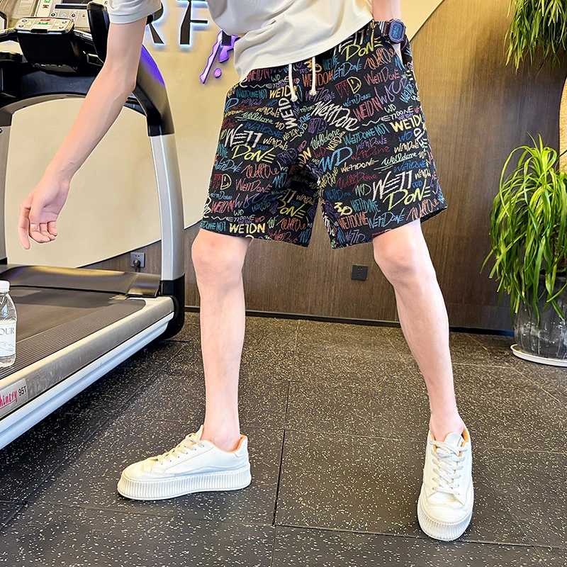 美式复古涂鸦印花短裤男款夏季运动五分裤2025新款休闲男裤中裤子