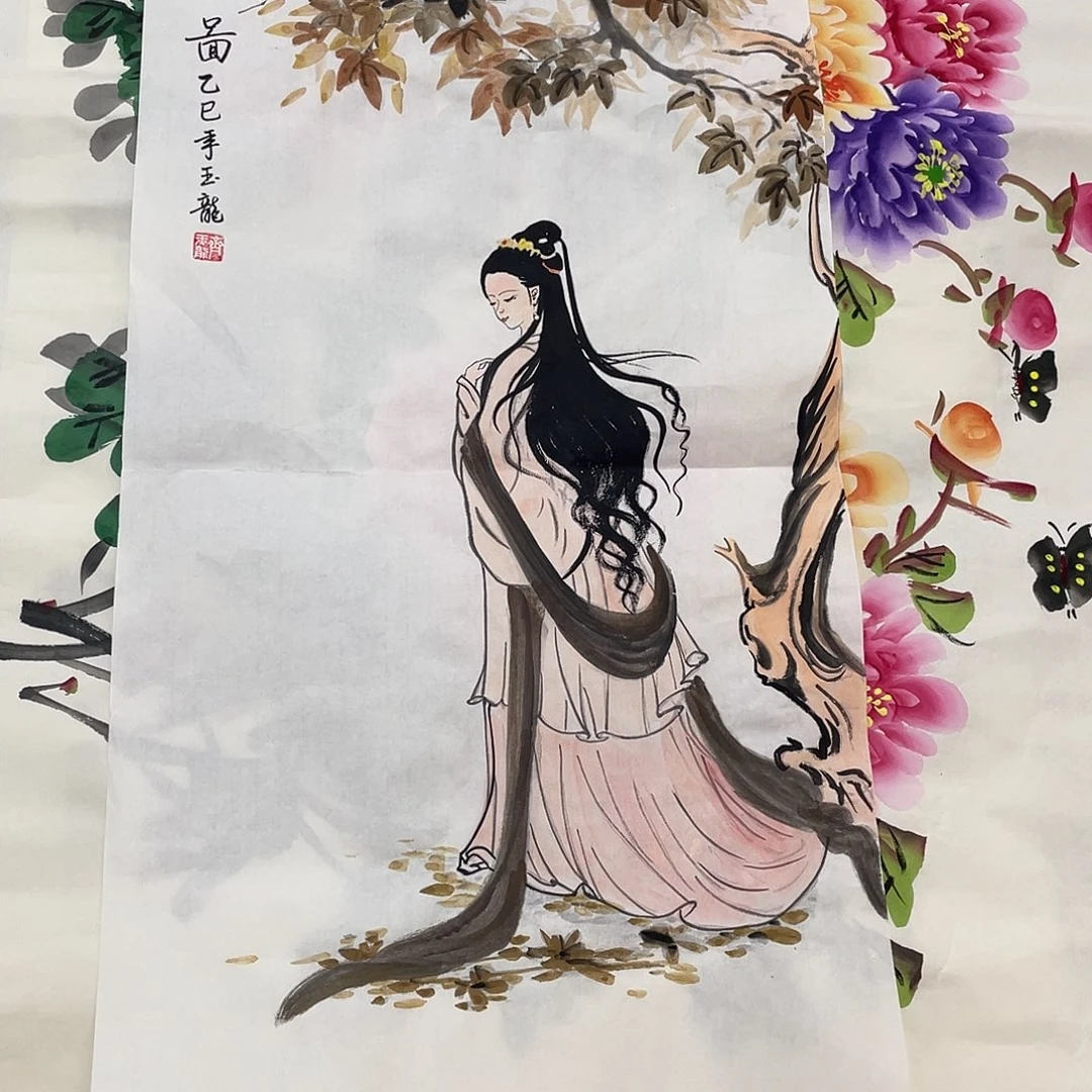 国画国画作品书法作品原稿三尺美女图