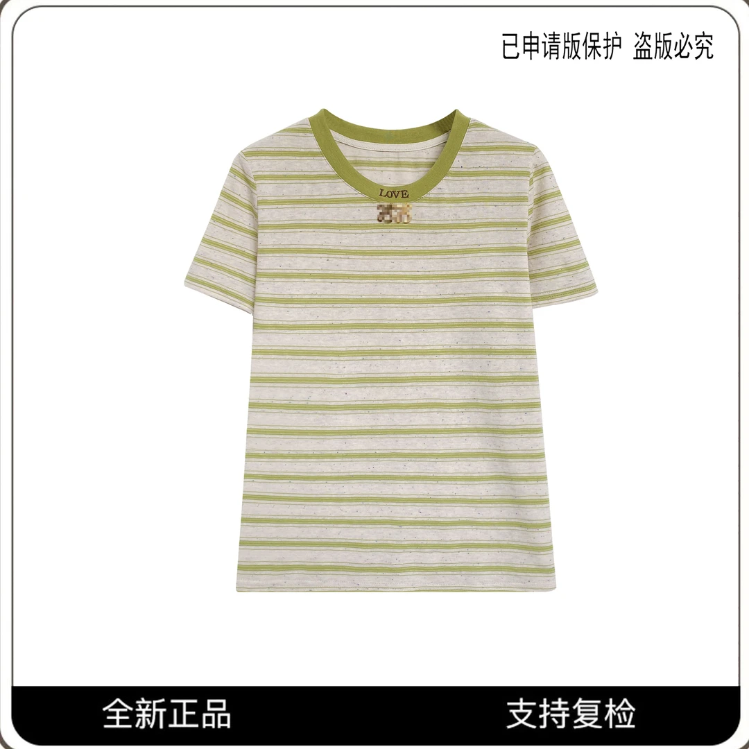 66938#CSIN轻奢简约条纹拼接彩点T恤2025春夏休闲潮流个性上衣