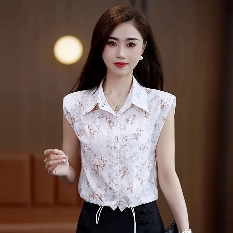 碎花雪纺衫女夏季2025新款时尚洋气小个子百搭短款遮肚子衬衫上衣